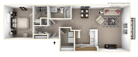 Floor plan for 1 bed, 1 bath, 900 sqft